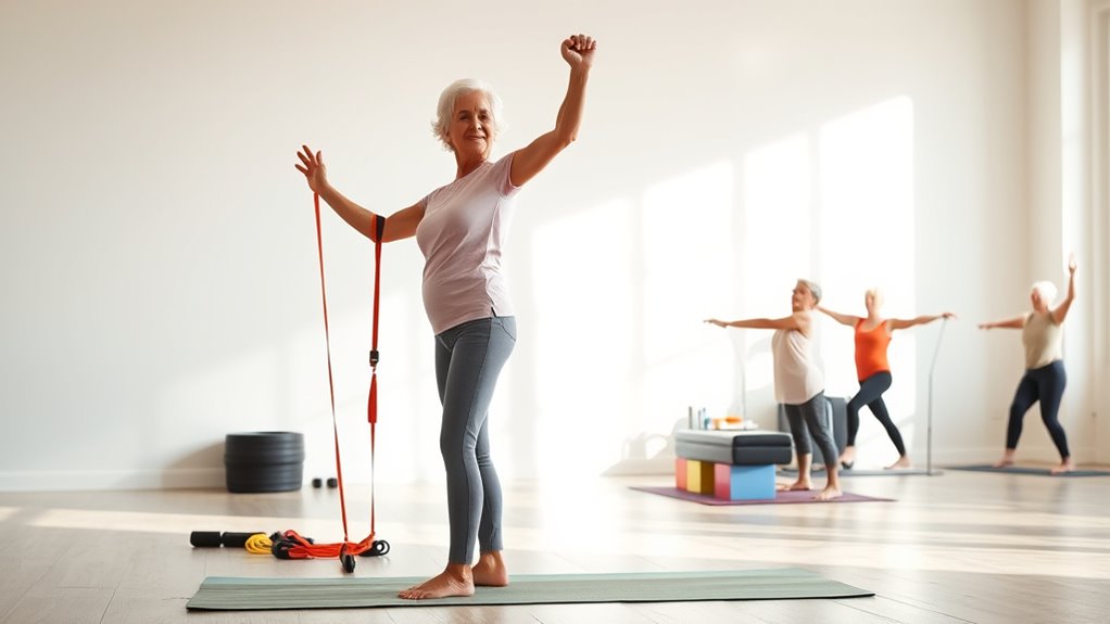 senior fitness through wall pilates