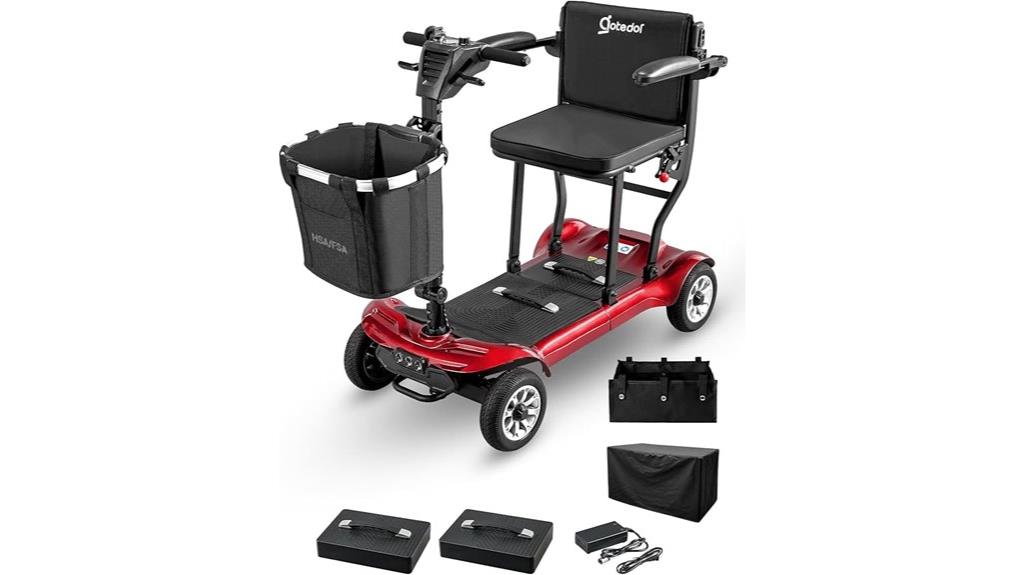 adult seniors red scooter