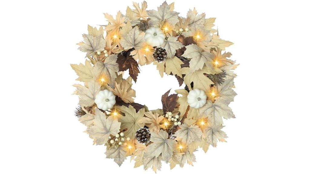 autumn door wreath lights
