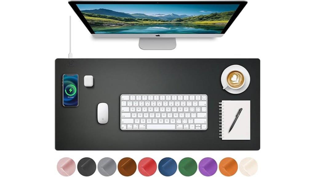 black wireless charging desk mat