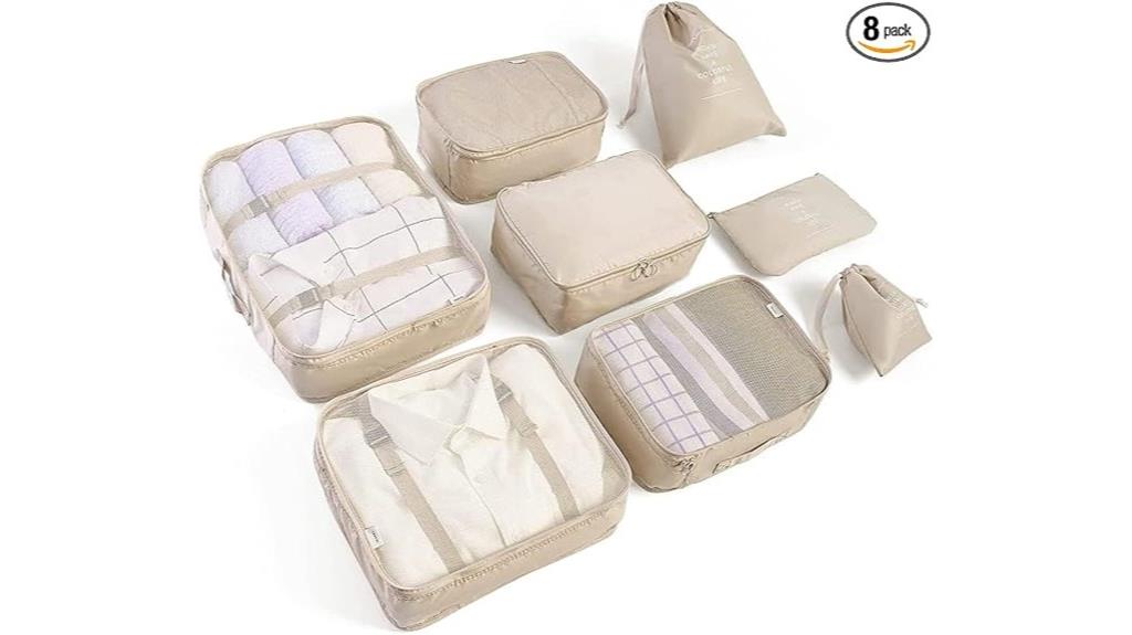 eight suitcase packing cubes
