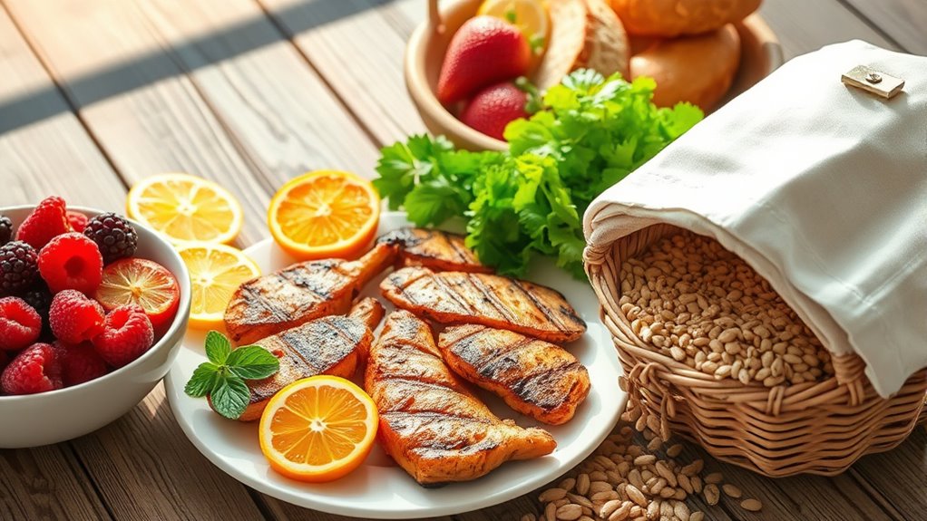 fruits proteins whole grains