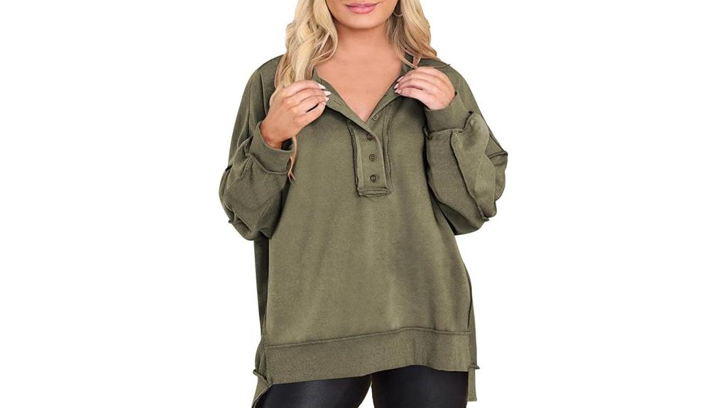 plus size henley sweatshirt