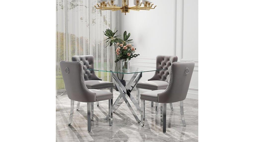 silver glass dining table