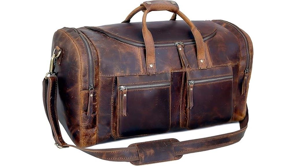 vintage leather duffle bag