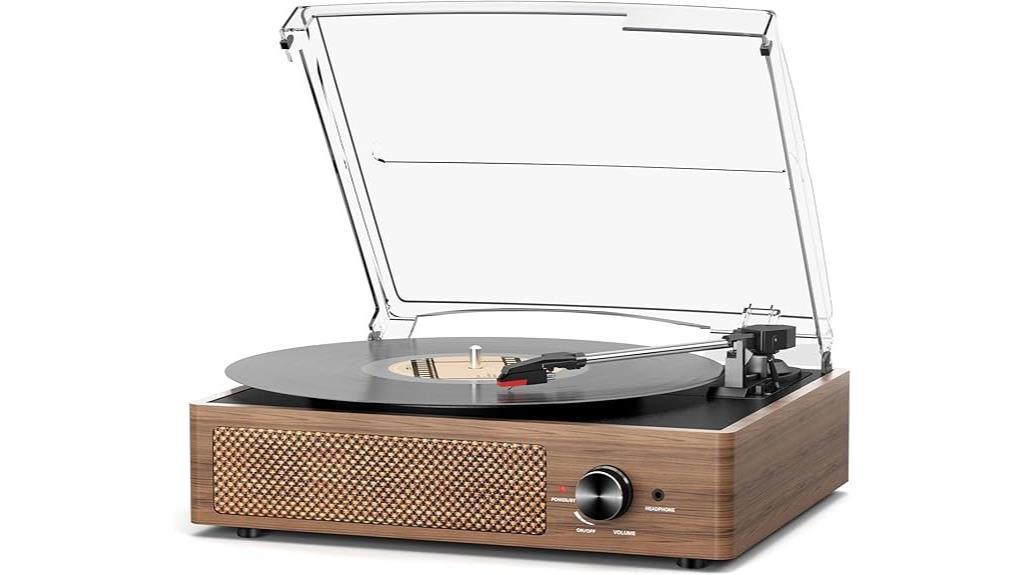 vintage wooden turntable with speakers