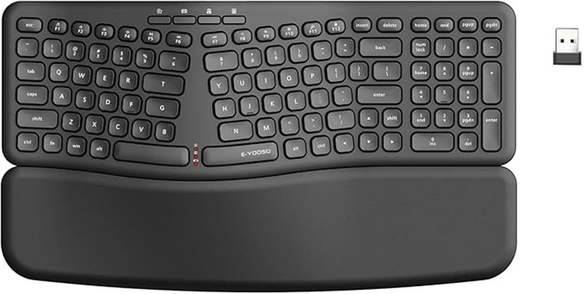 wireless ergonomic keyboard with wrist rest