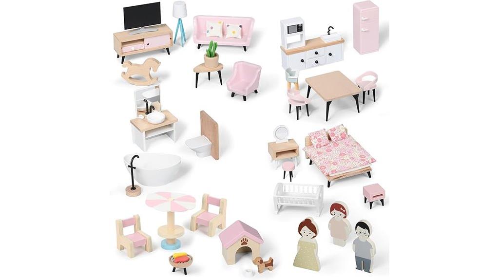 wooden dollhouse furniture set