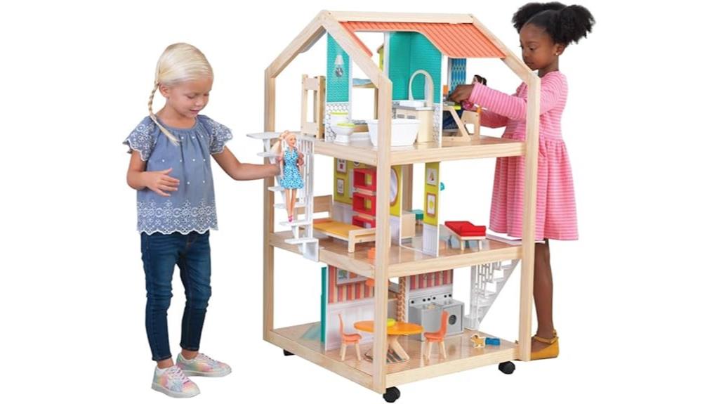 wooden dollhouse with accessories