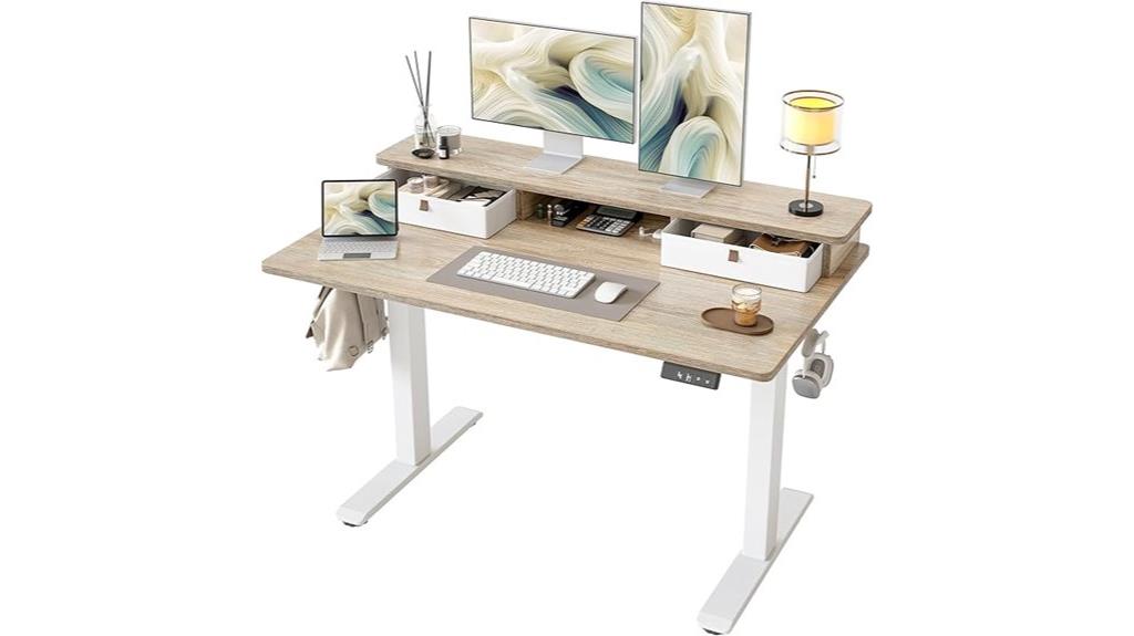 adjustable desk with drawers