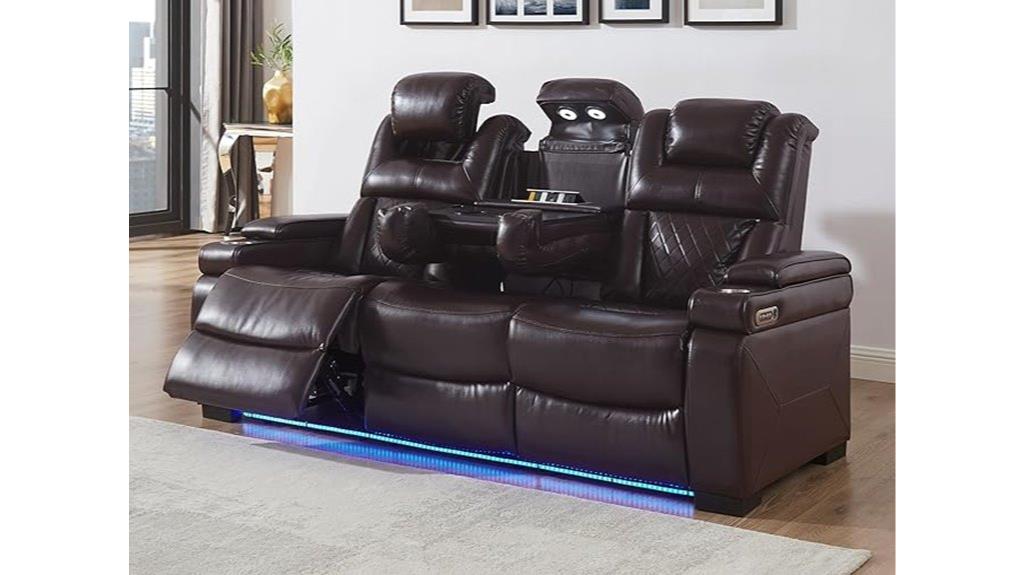 leather reclining sofa with led