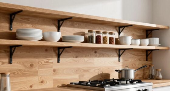 open shelving near stoves